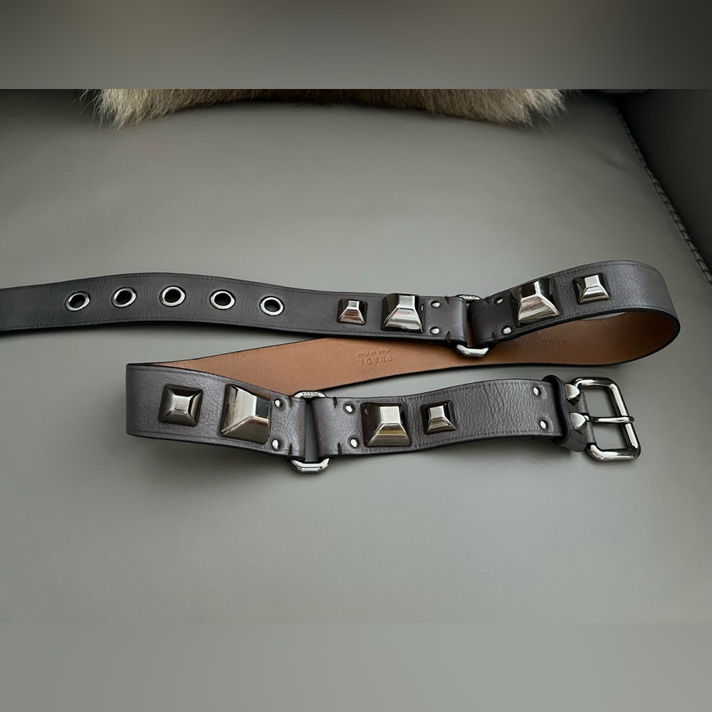 PRADA Studded Leather Belt – Silver Buckle - Picture 4 of 11